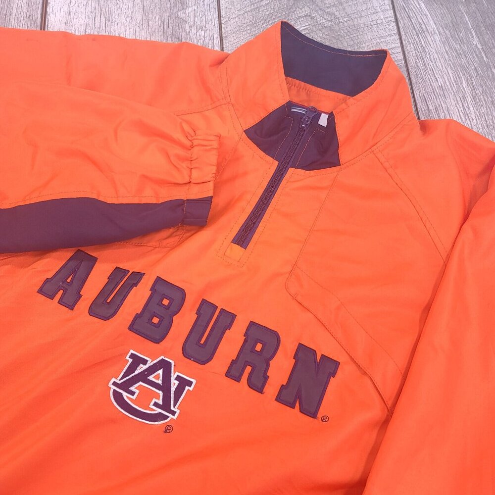 Auburn UA Tigers Football Mens Large Pullover Jacket Orange Windbreaker 1/4 Zip